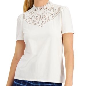 Charter Club Lace-Insert Mock-Neck Top